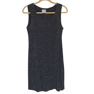 VTG 90s Rabbit Rabbit Designs Sparkle Shift Dress 12P Black Holographic Glitter‎